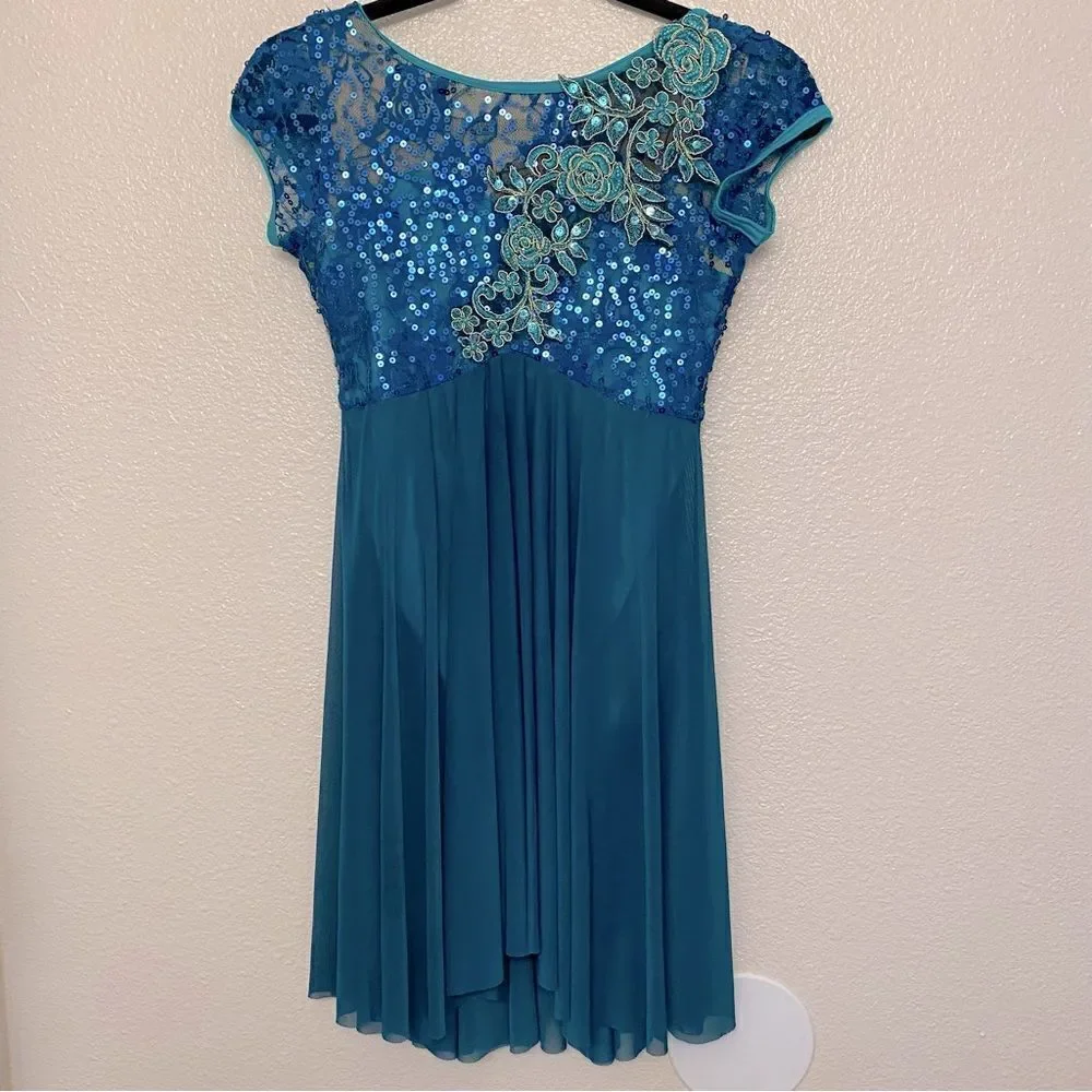 Costume Gallery solo dance costume dress lyrical ballet Teal sequin SA adult